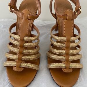Tory Burch Charlene Gold Leather Pump Heels Leather